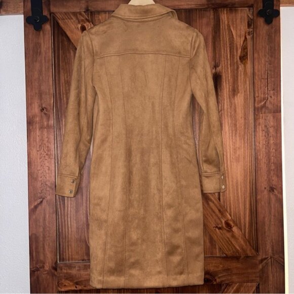 White House Black Market Camel Suede Long Sleeve Dress 4 - Picture 2 of 4